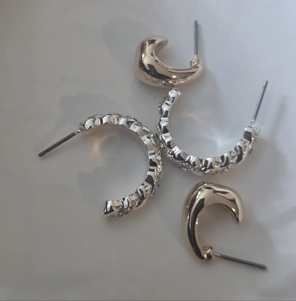 Anne Klein Women Elegant Silver and Gold Hoop Earrings Set New
